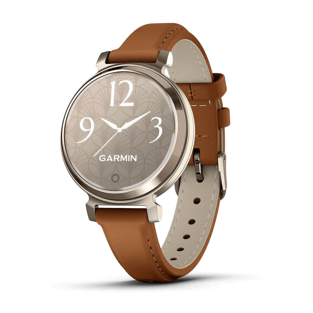 Garmin Lily® 2 Classic Cream Gold Bezel Tan Leather Strap Watch