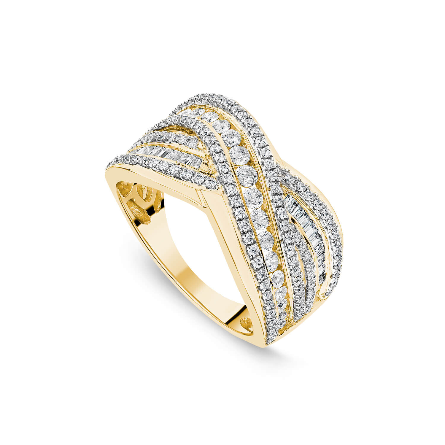 18ct Yellow White Gold 1.00ct Diamond Crossover Band Ring