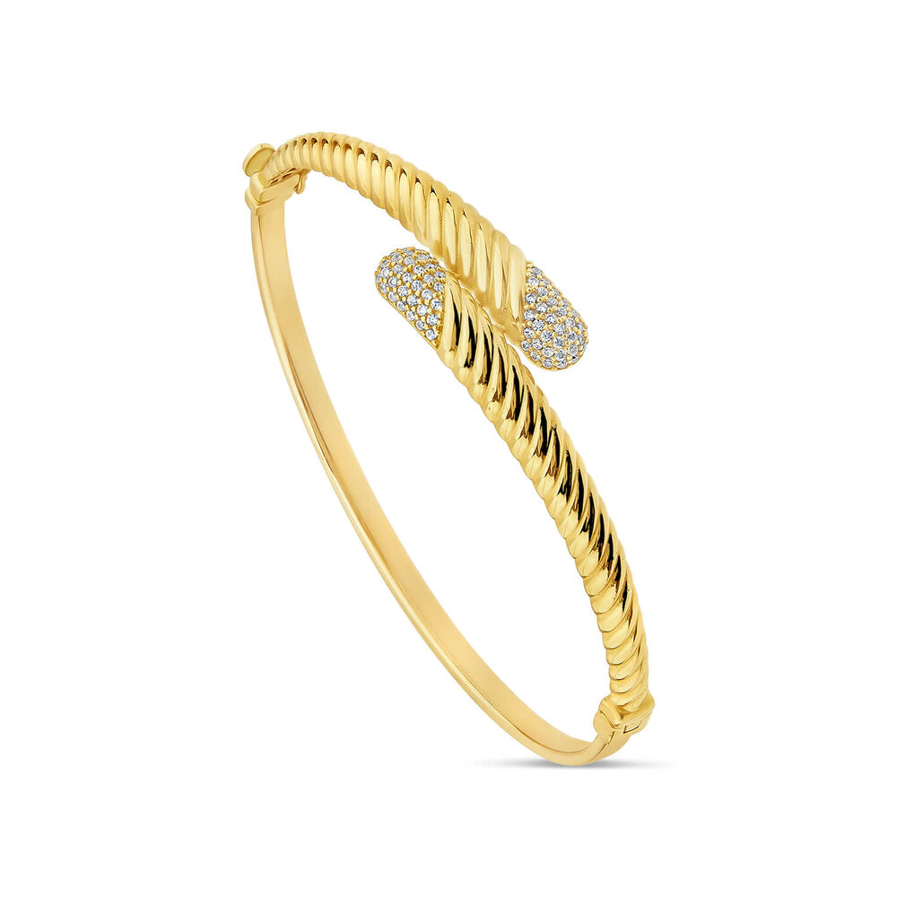 9ct Yellow Gold Cubic Zirconia Edge Ribbed Twist Bangle image number 0