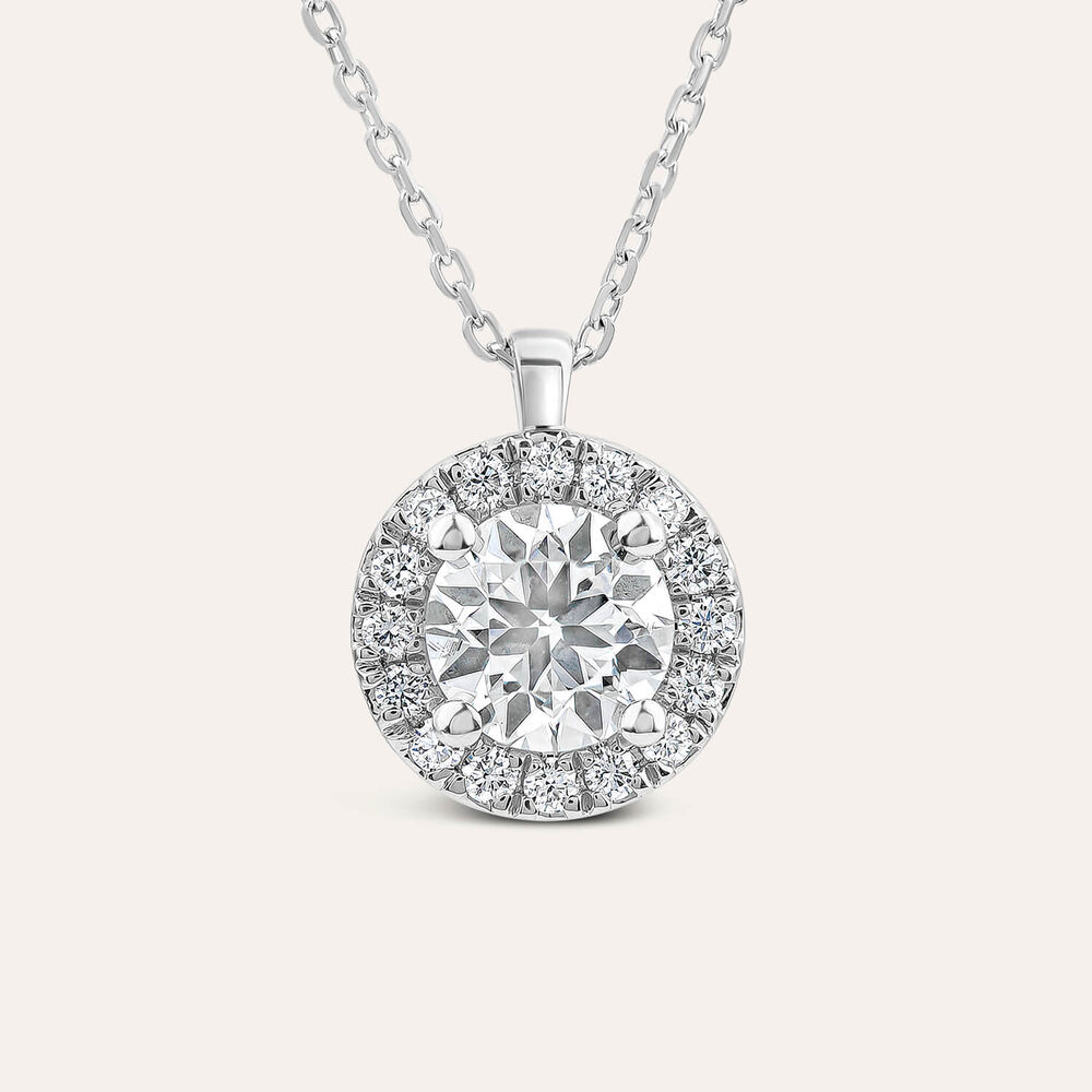 Born 9ct White Gold Lab Grown 0.83ct Halo Diamond Pendant