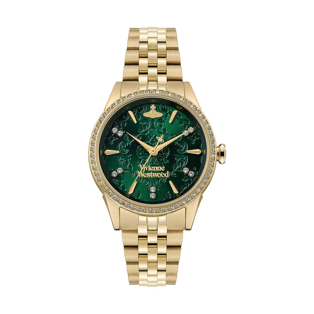 Vivienne Westwood Little Wallace 32mm Green Dial Gold Steel Bracelet Watch image number 0