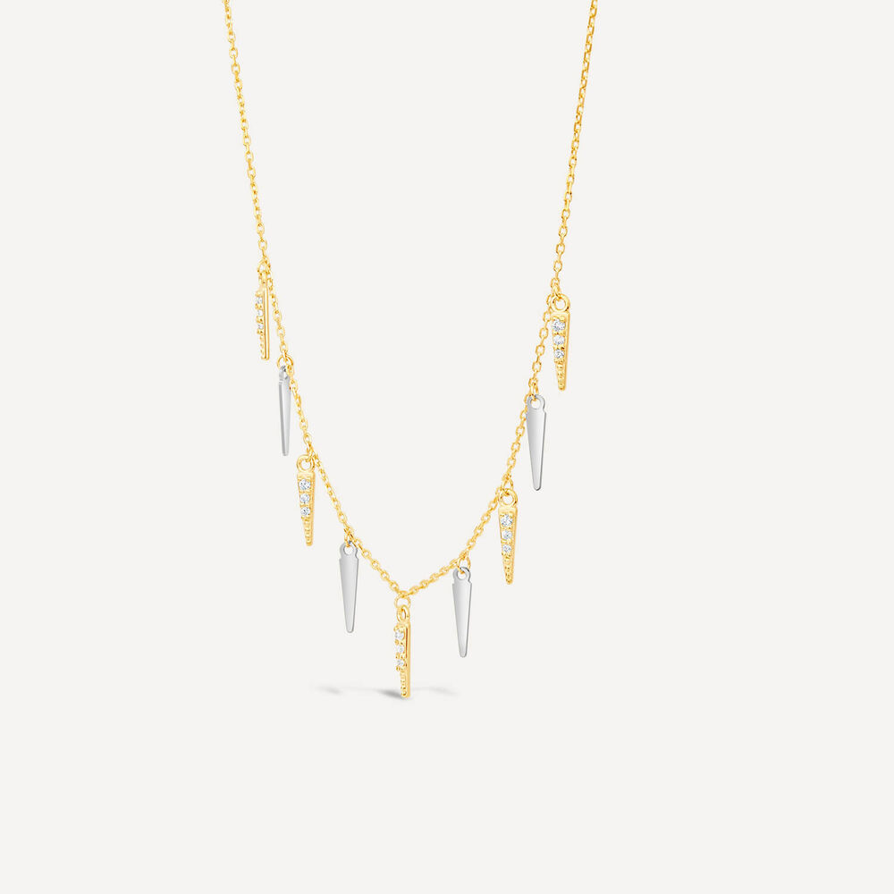 9ct Yellow & White Gold Cubic Zirconia Set Droplet Necklet image number 1