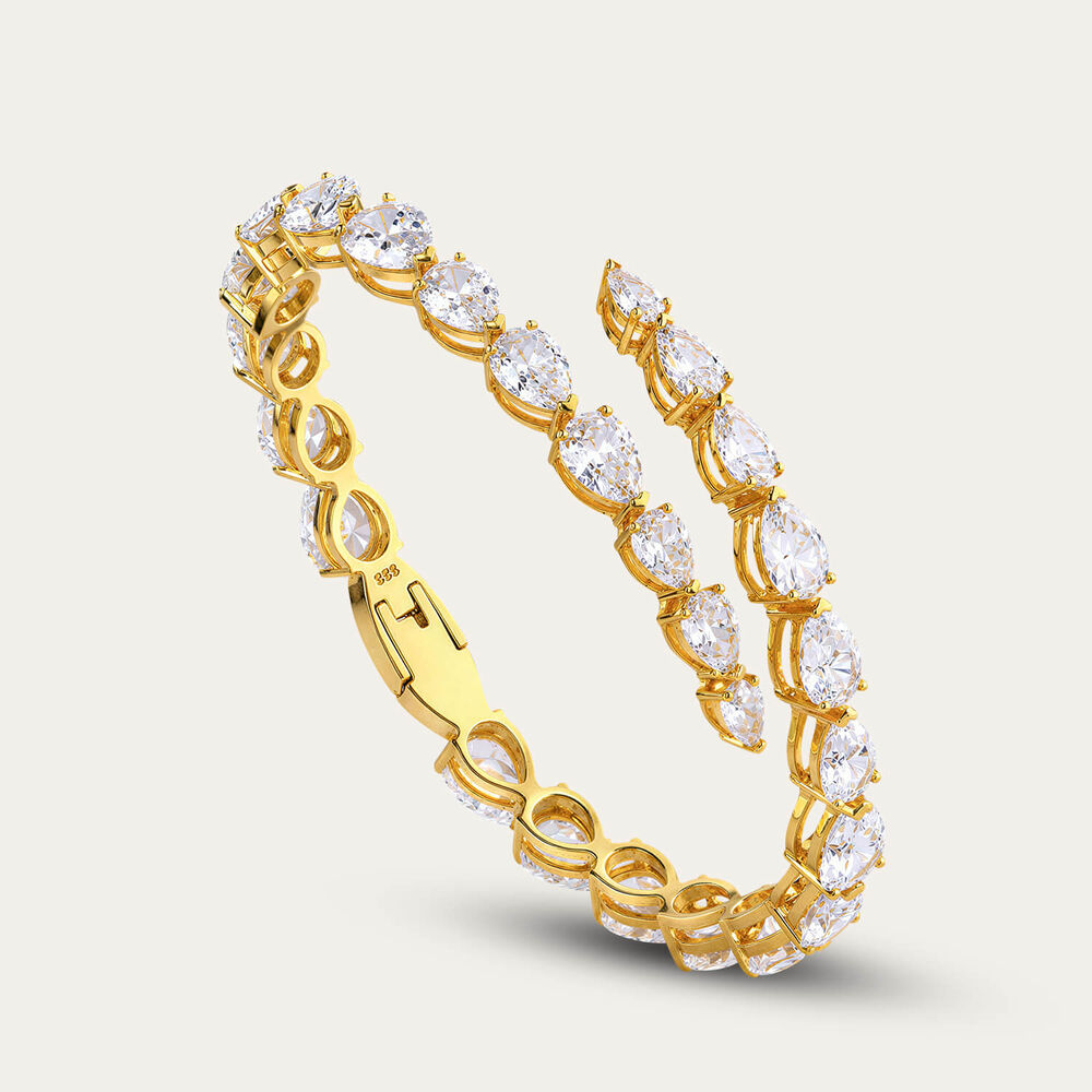 Yellow Gold Plated Sterling Silver Pear Cubic Zirconia Bangle