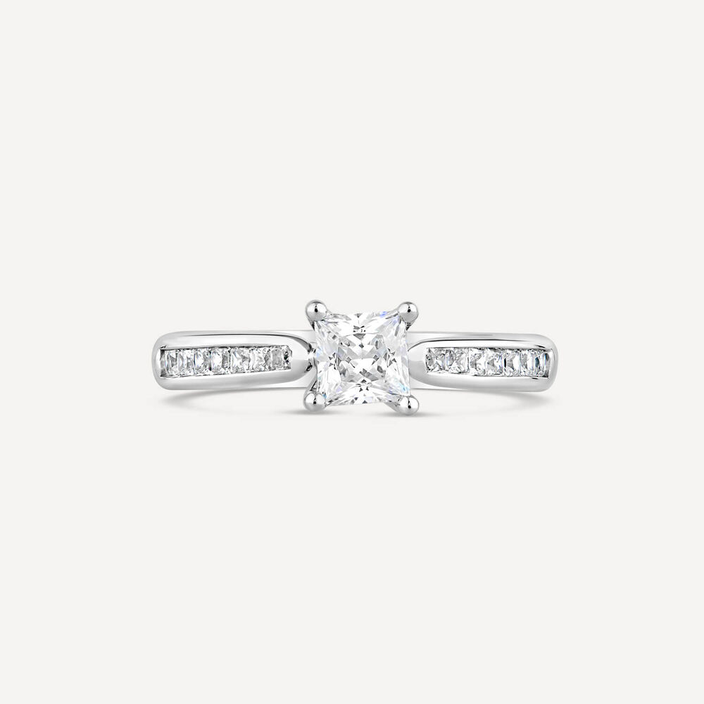 18ct White Gold 0.75ct Princess Diamond Tulip Setting Ring image number 1