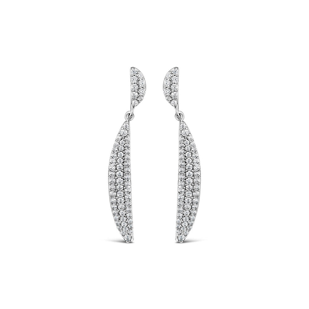 9ct White Gold Cubic Zirconia Pave Set Half Moon Drop Earrings image number 0