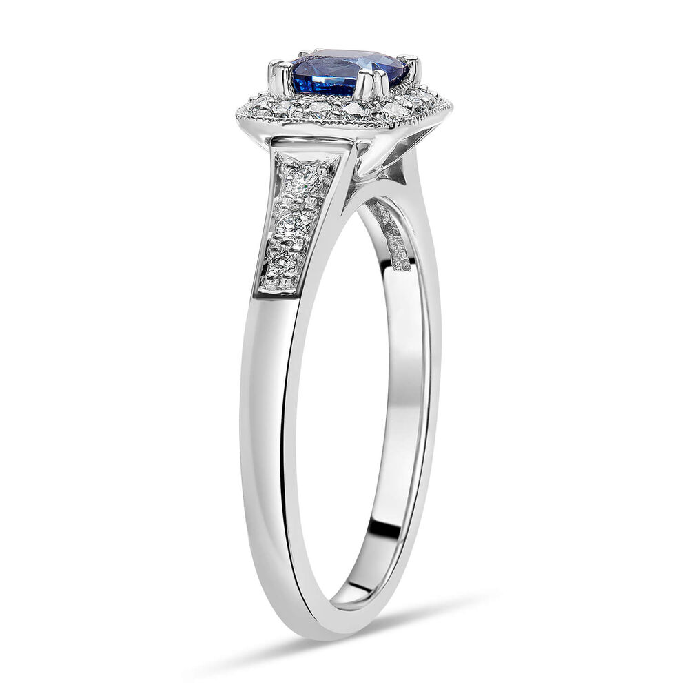 18ct white gold sapphire and 0.25 carat diamond ring image number 3