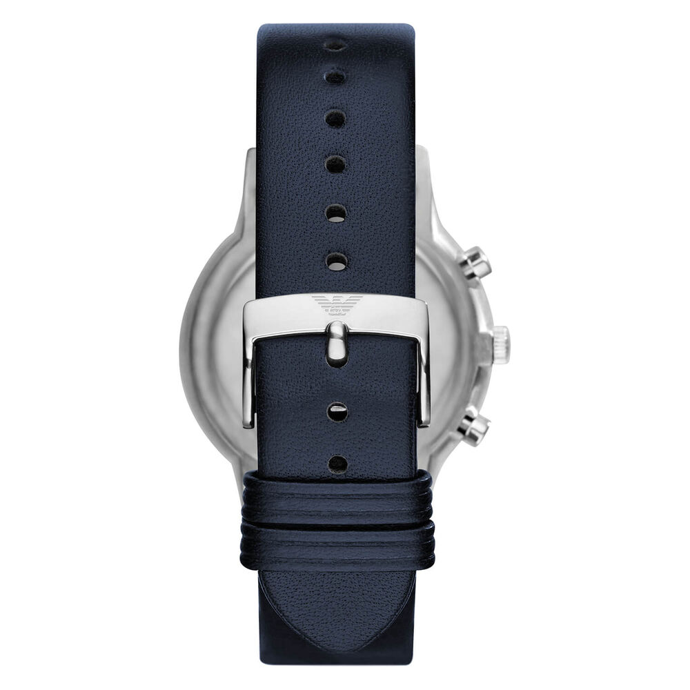Emporio Armani men's chronograph blue leather strap watch image number 2