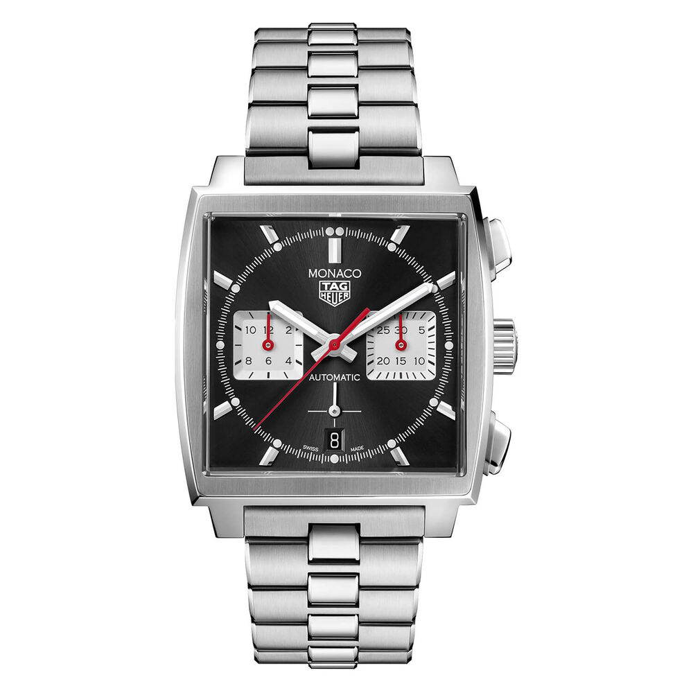 TAG Heuer Monaco 39mm Black Dial Chronograph Steel Case Bracelet Watch image number 0