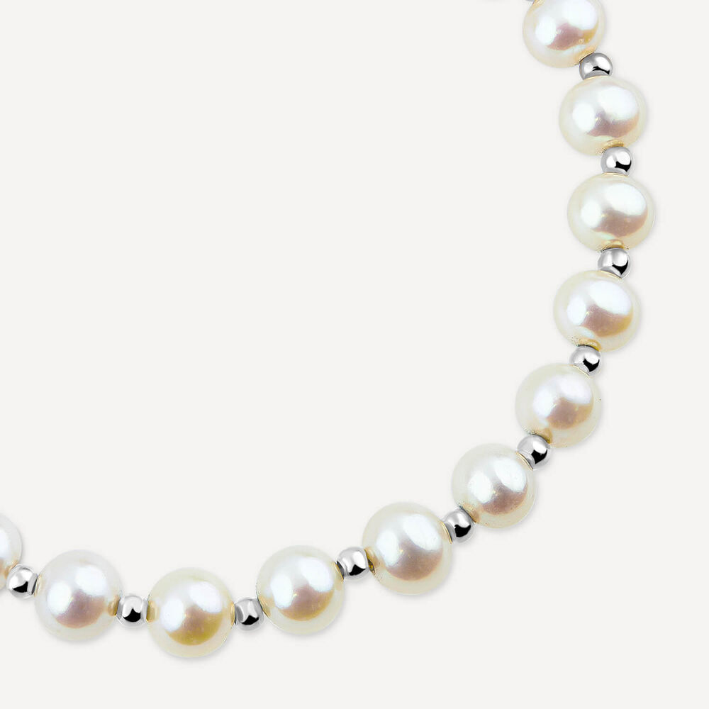 9ct White Gold 6-6.5mm Cultured Freshwater Pearl Beaded Bracelet
