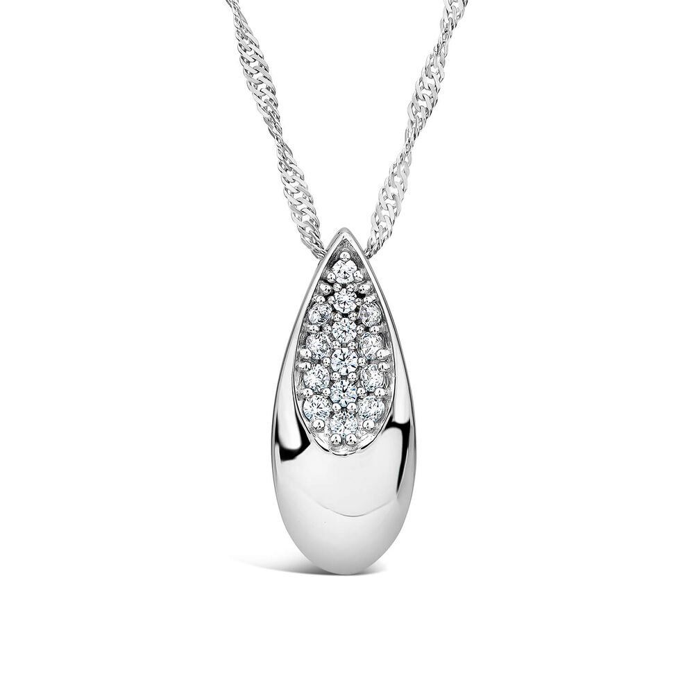 9ct White Gold Tear Shape Cubic Zirconia Pave Pendant image number 0