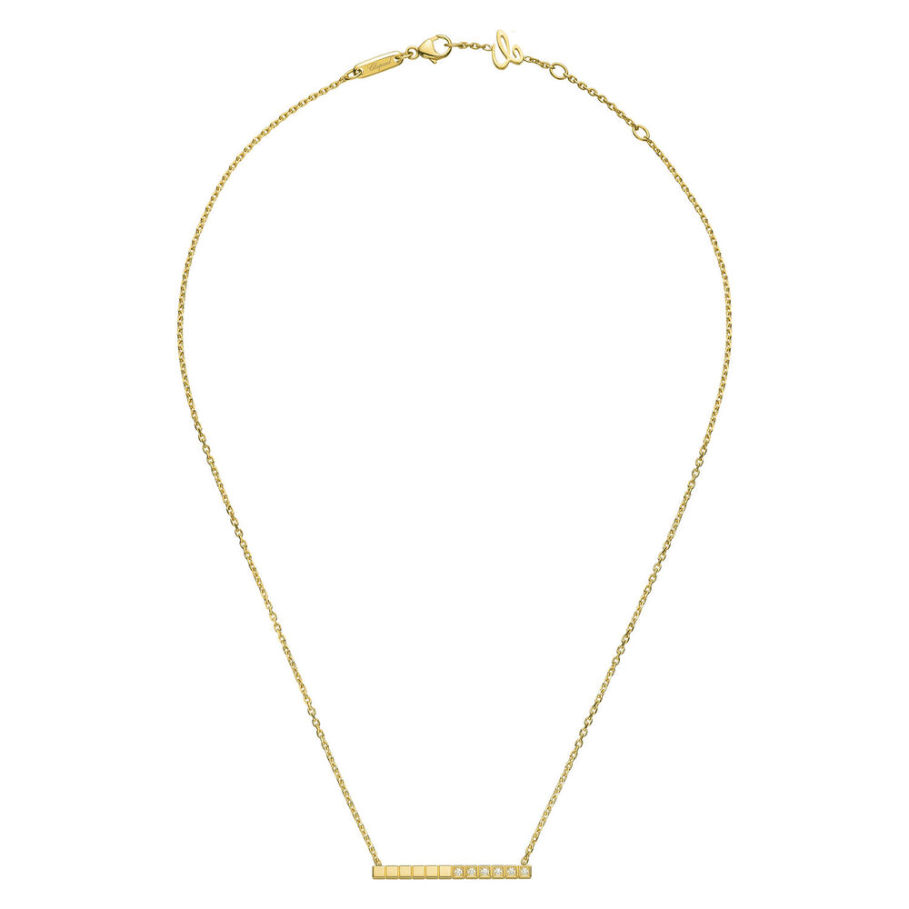 Chopard Ice Cube Yellow Gold Half Diamond Thin Necklace image number 2