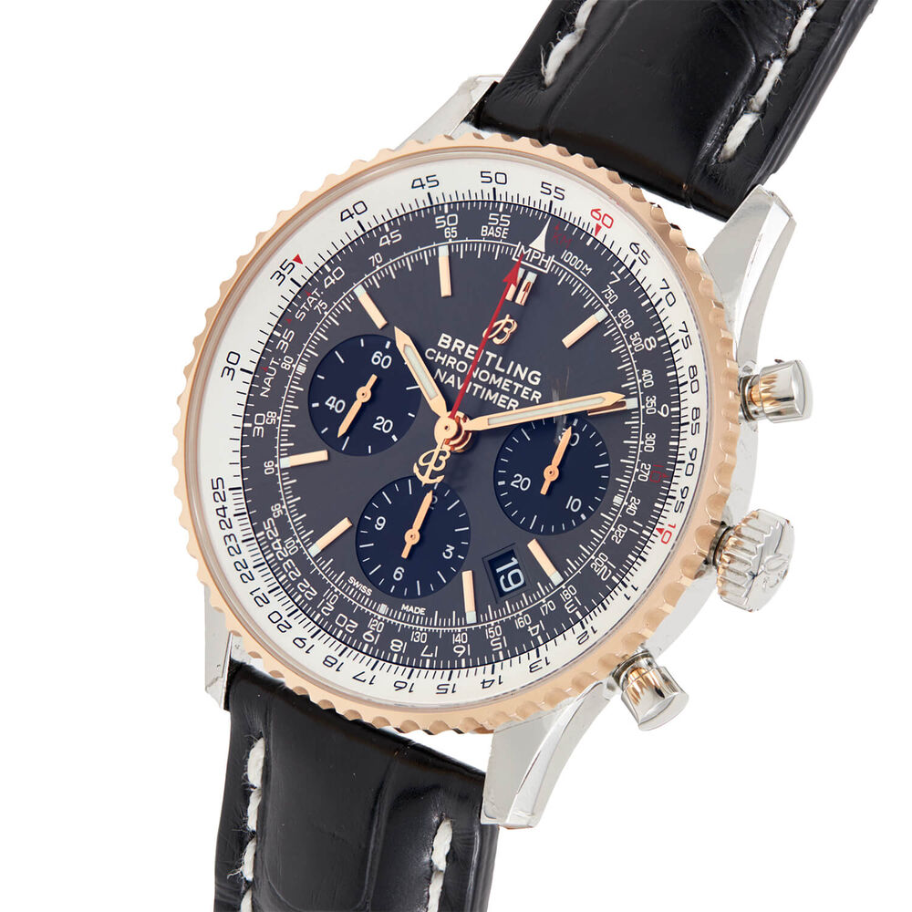 Pre-Owned Breitling Navitimer 1 43mm Grey Chronograph Dial Black Leather Strap Watch