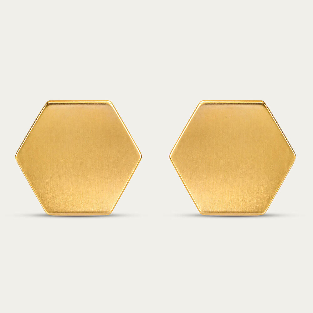 Yellow Gold Plated Sterling Silver Matt Hexagon Shape Stud Earrings