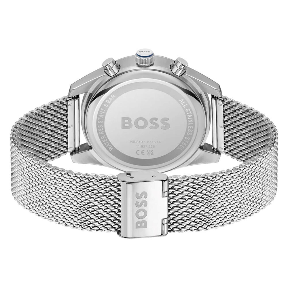 BOSS Skytraveller Chronograph 44mm Blue Dial Steel Mesh Bracelet Watch image number 2