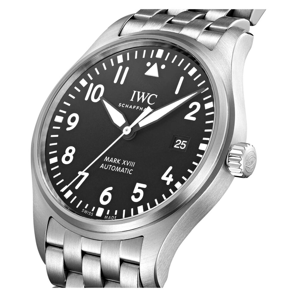 Pre-Owned IWC Schaffhausen Pilot's Watch Mark XVIII 40mm Black Dial Steel Bracelet Watch