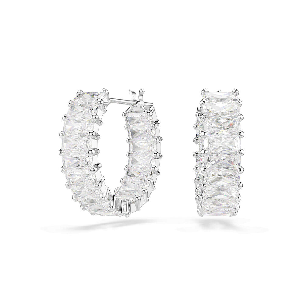 Swarovski Matrix Baguette Cubic Zirconia Rhodium Plated Hoop Earrings