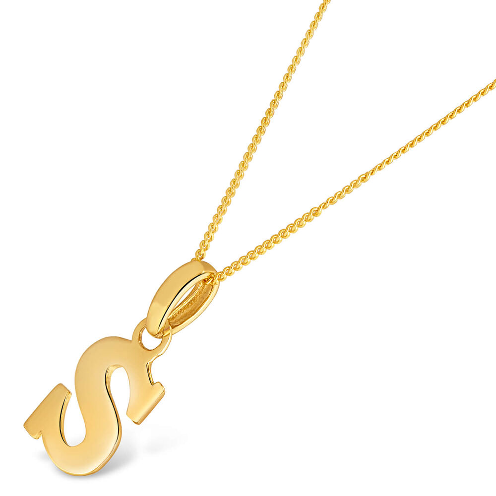 9ct Yellow Gold Plain Initial S Pendant With 16-18' Chain (Chain Included) image number 1