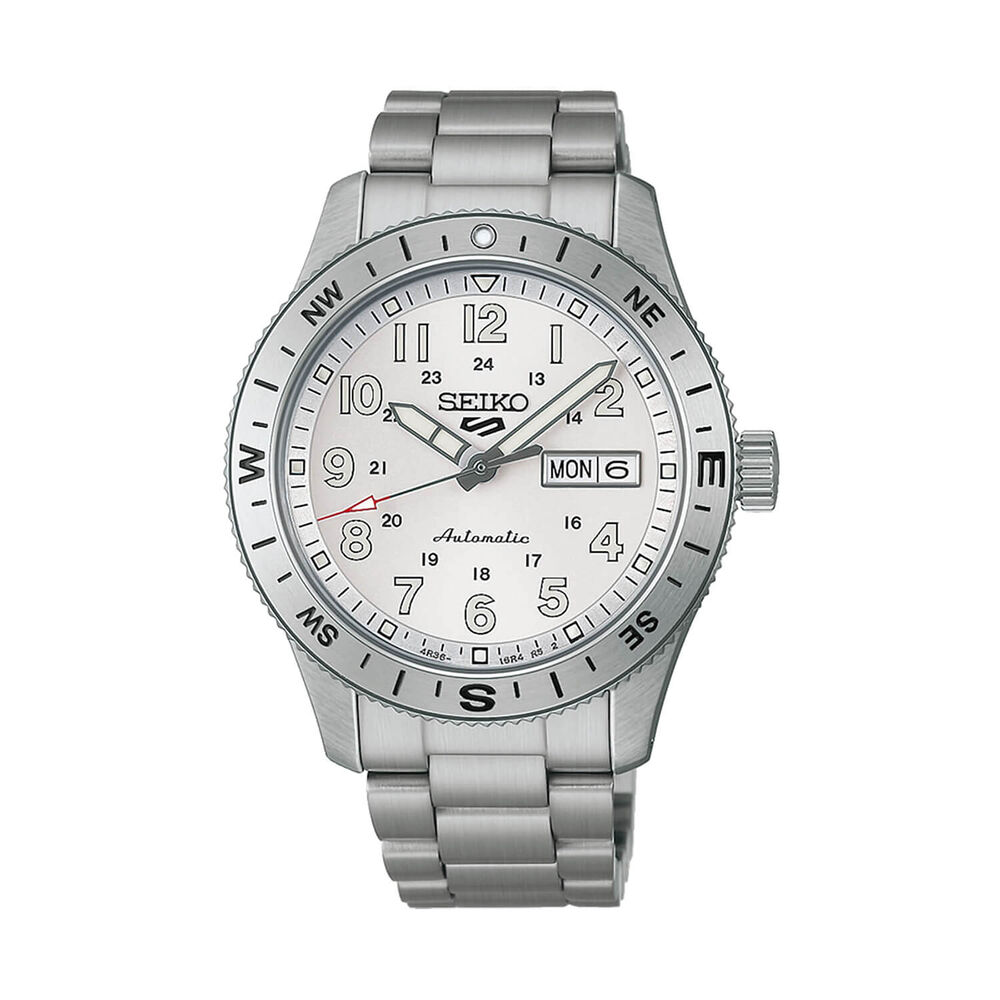Seiko 5 Sports Field White Ensign 41mm Dial Stainless Steel Bracelet Watch