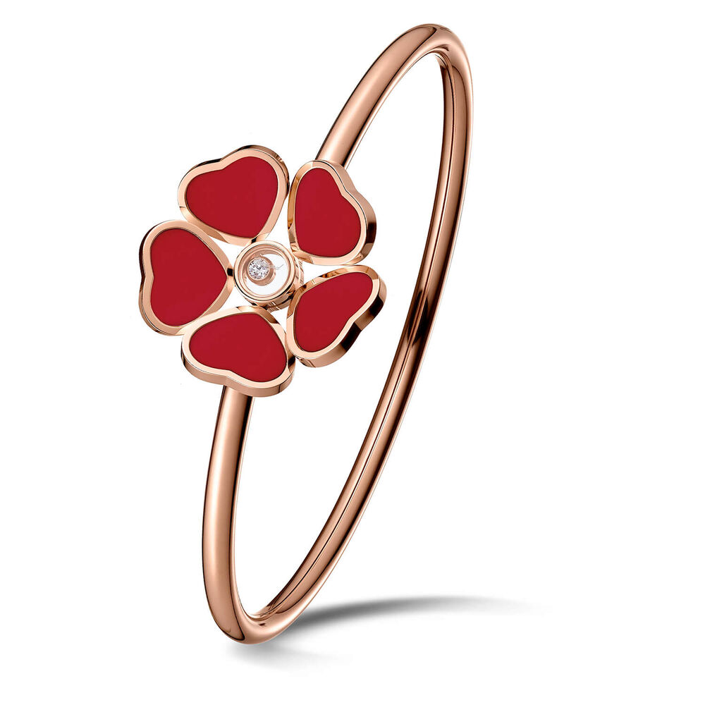 Chopard Happy hearts Flower Rose Gold Diamond Red Stone Petals Bangle