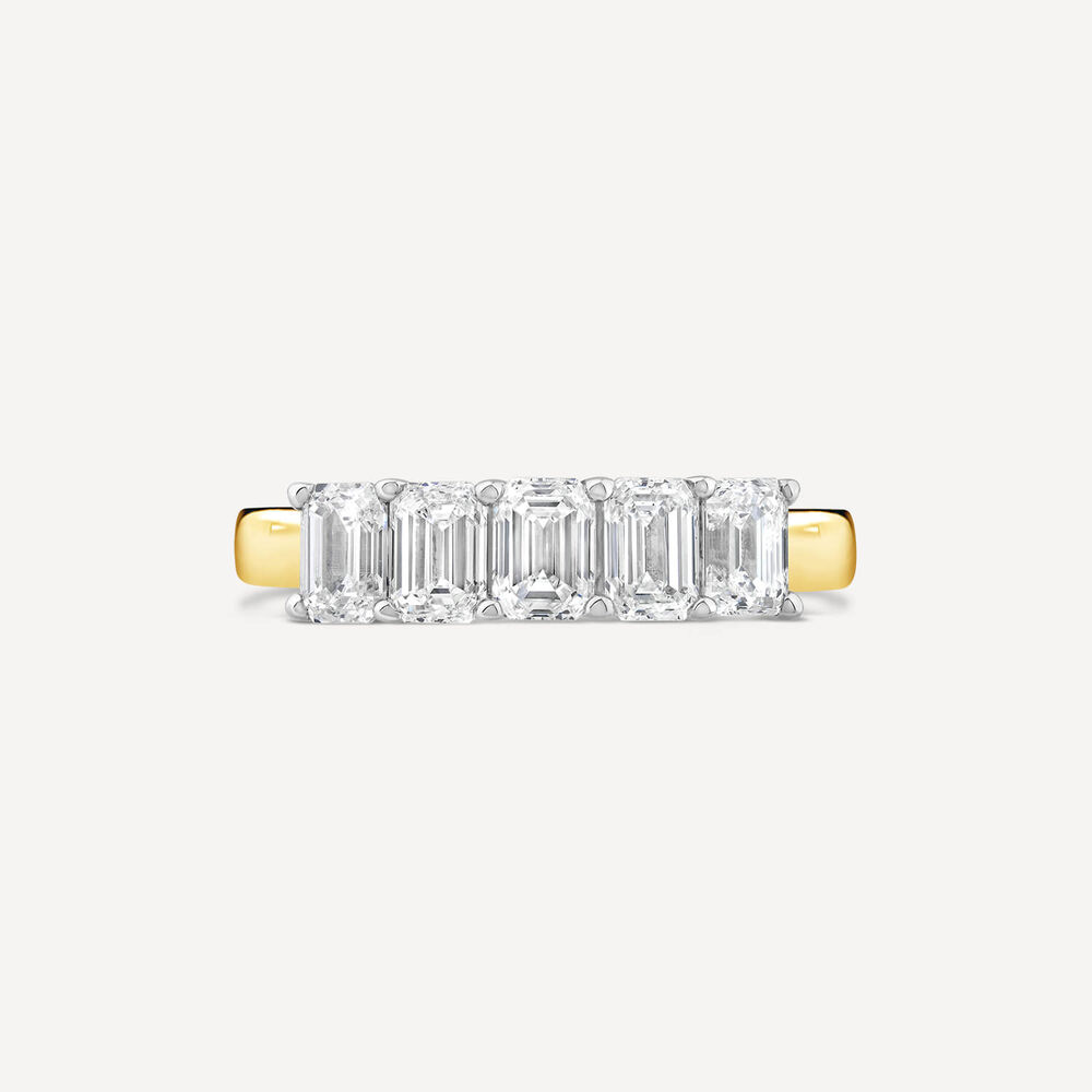 Born 18ct Yellow Gold 1.50ct Lab Grown 5 Stone Emerald Cut Half Eternity Diamond Ring