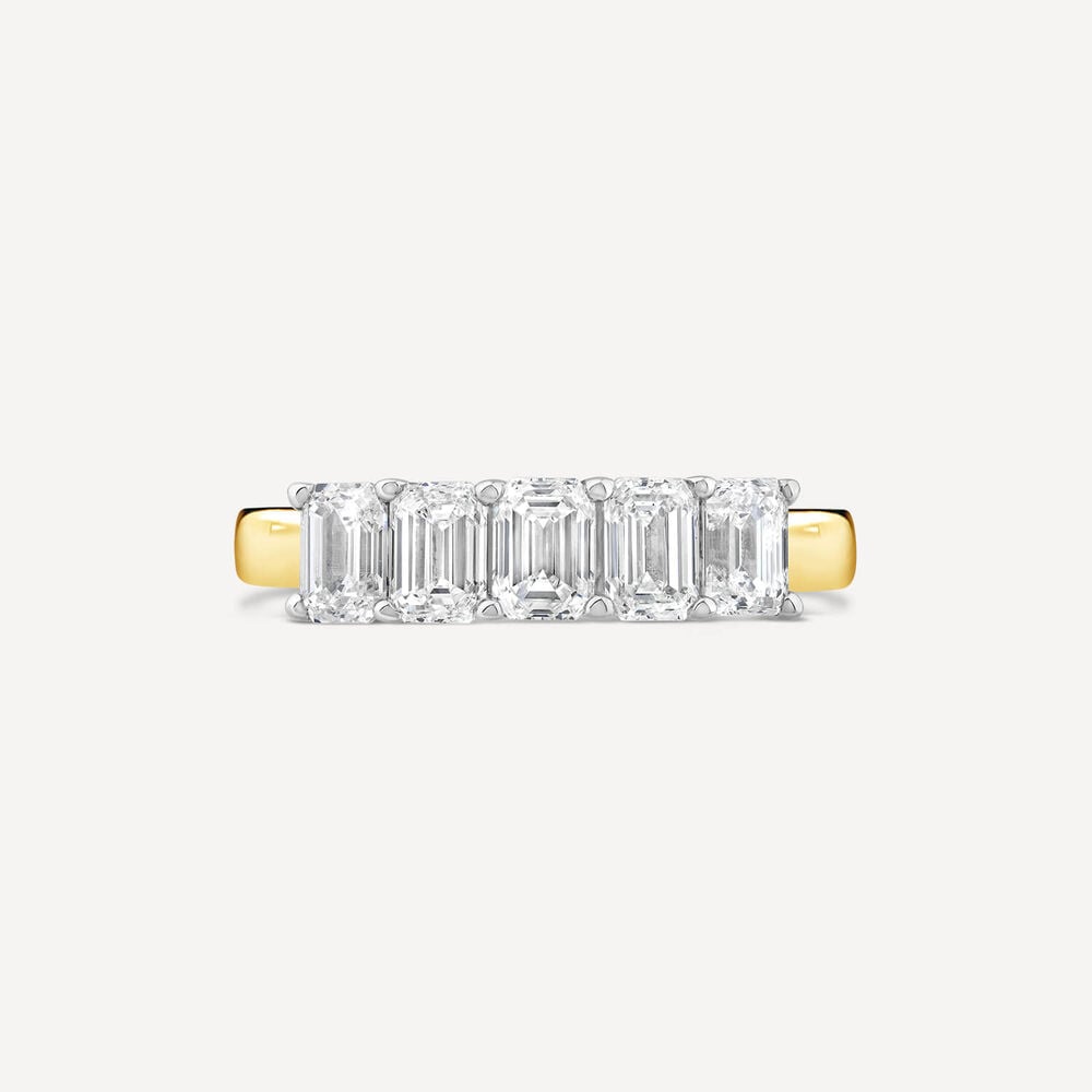 Born 18ct Yellow Gold 1.50ct Lab Grown 5 Stone Emerald Cut Half Eternity Diamond Ring image number 1