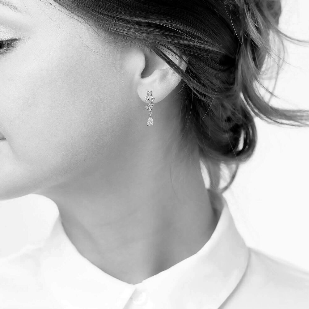 Sterling Silver Cubic Zirconia Pear Drop Earrings image number 3