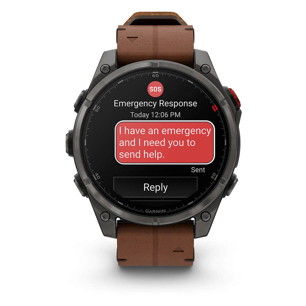Garmin fenix 8 Pro AMOLED 47mm Carbon Grey DLC Titanium Case Brown Leather Strap Watch