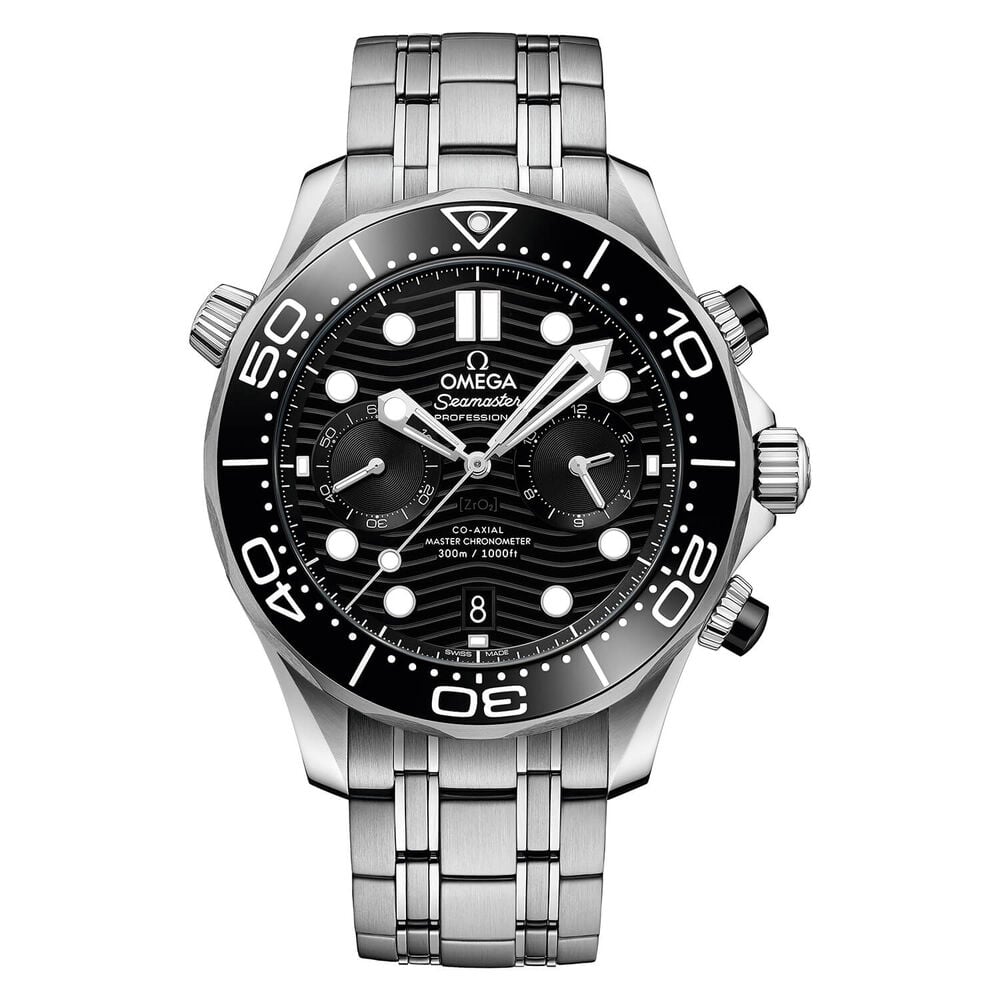 Omega Seamaster Diver 300 Chrono Black Dial Mens Silver Bracelet Watch