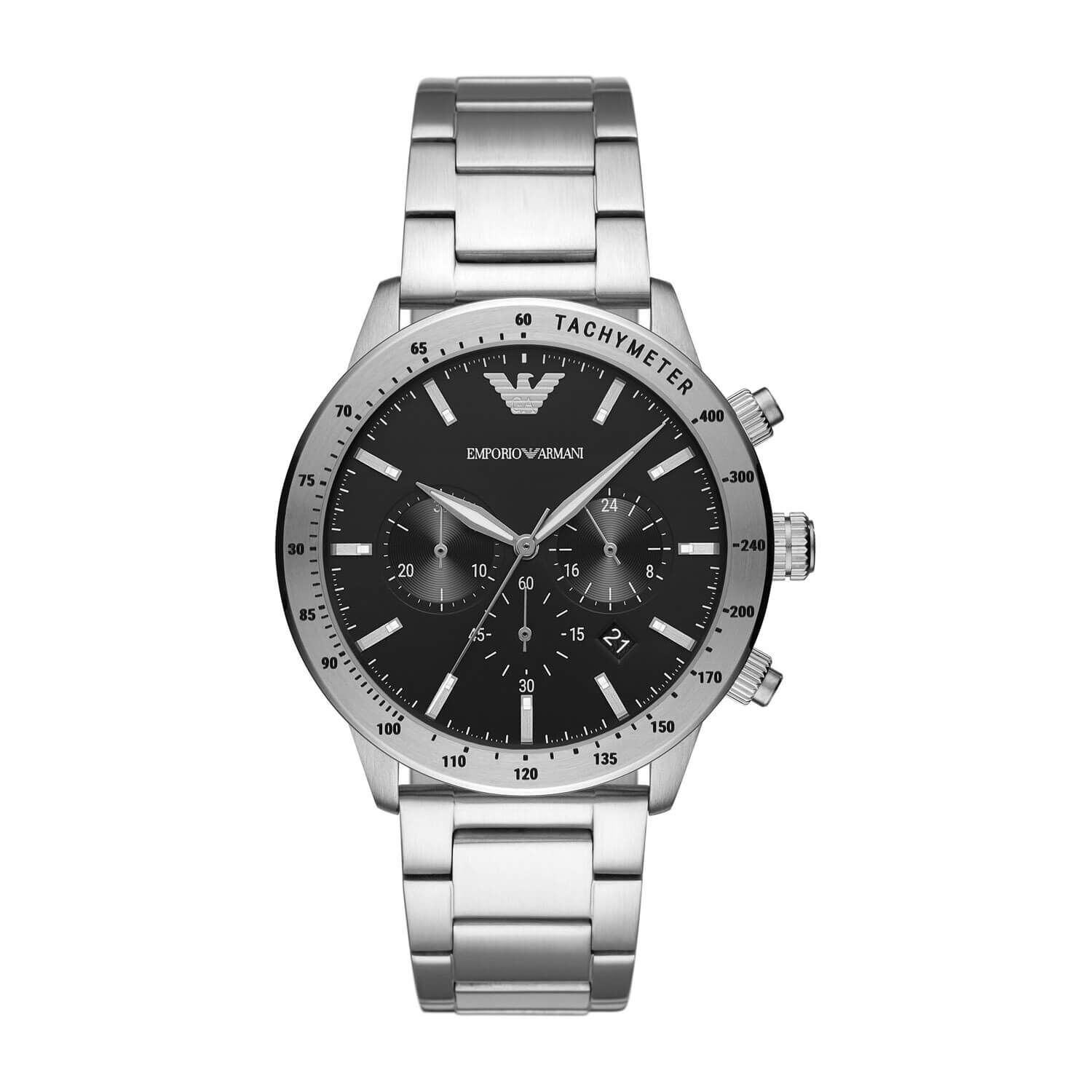 Armani black steel watch discount