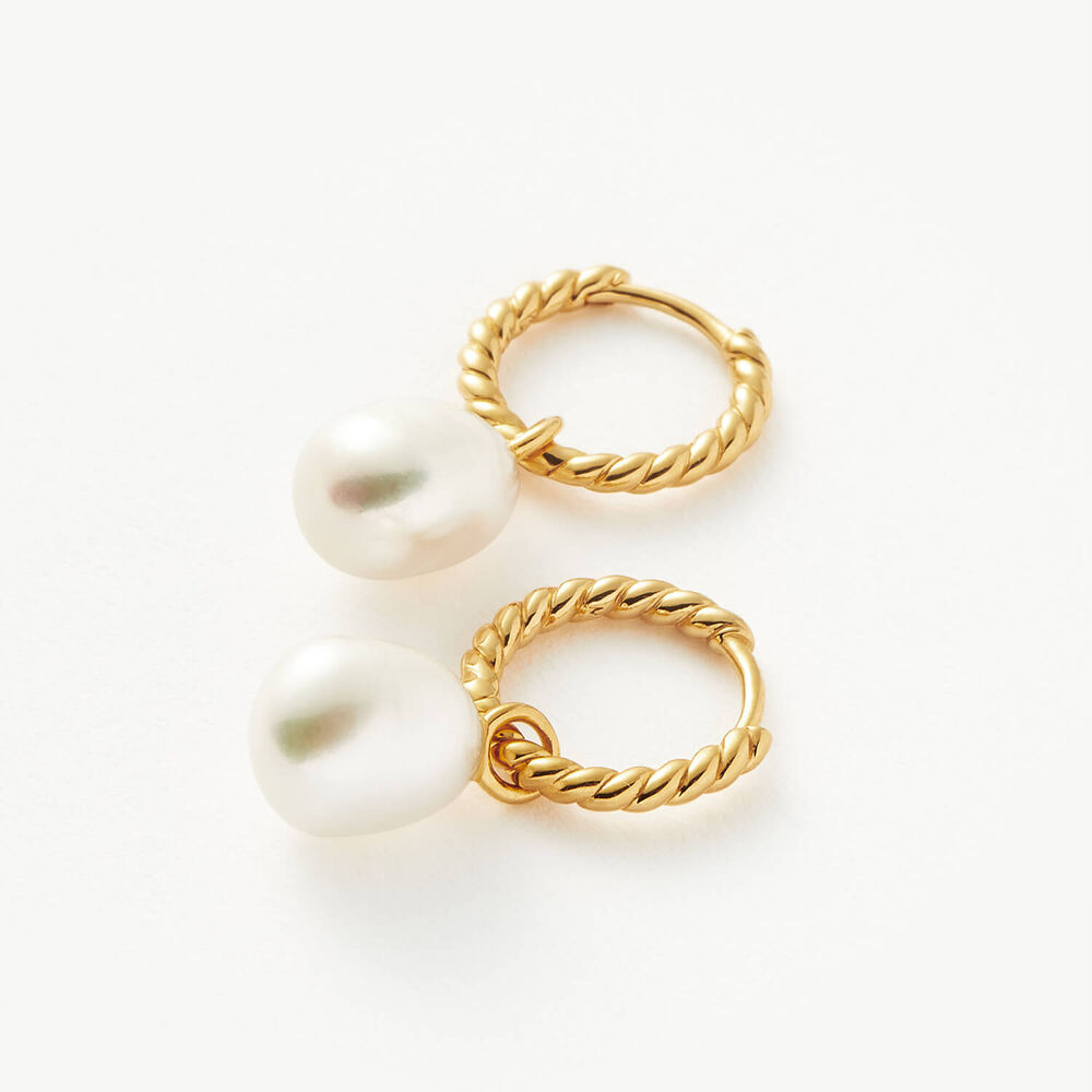 Missoma 18ct Gold Vermeil Sterling Silver Pearl Twisted Small Drop Hoop Earrings