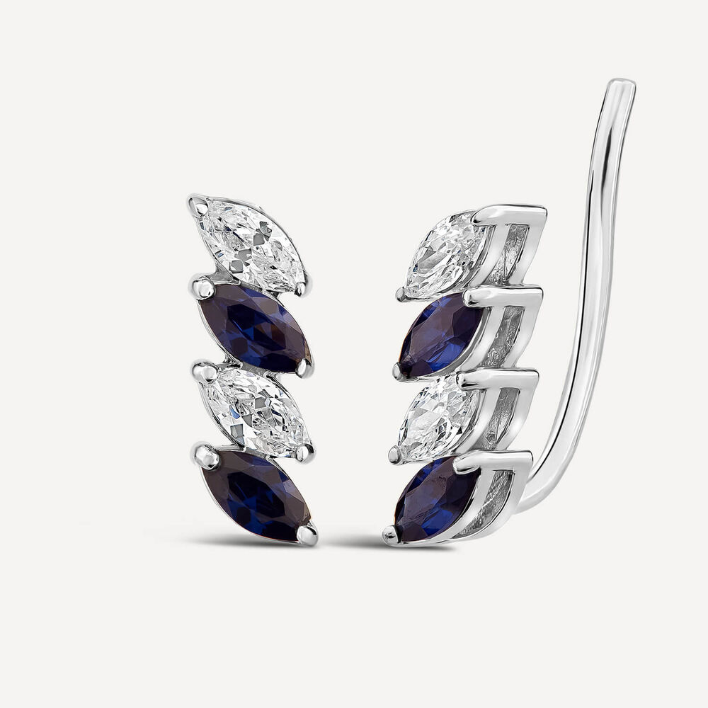 9ct White Gold Tanzanite Cubic Zirconia with Marquis Shaped Stone Climbers image number 1