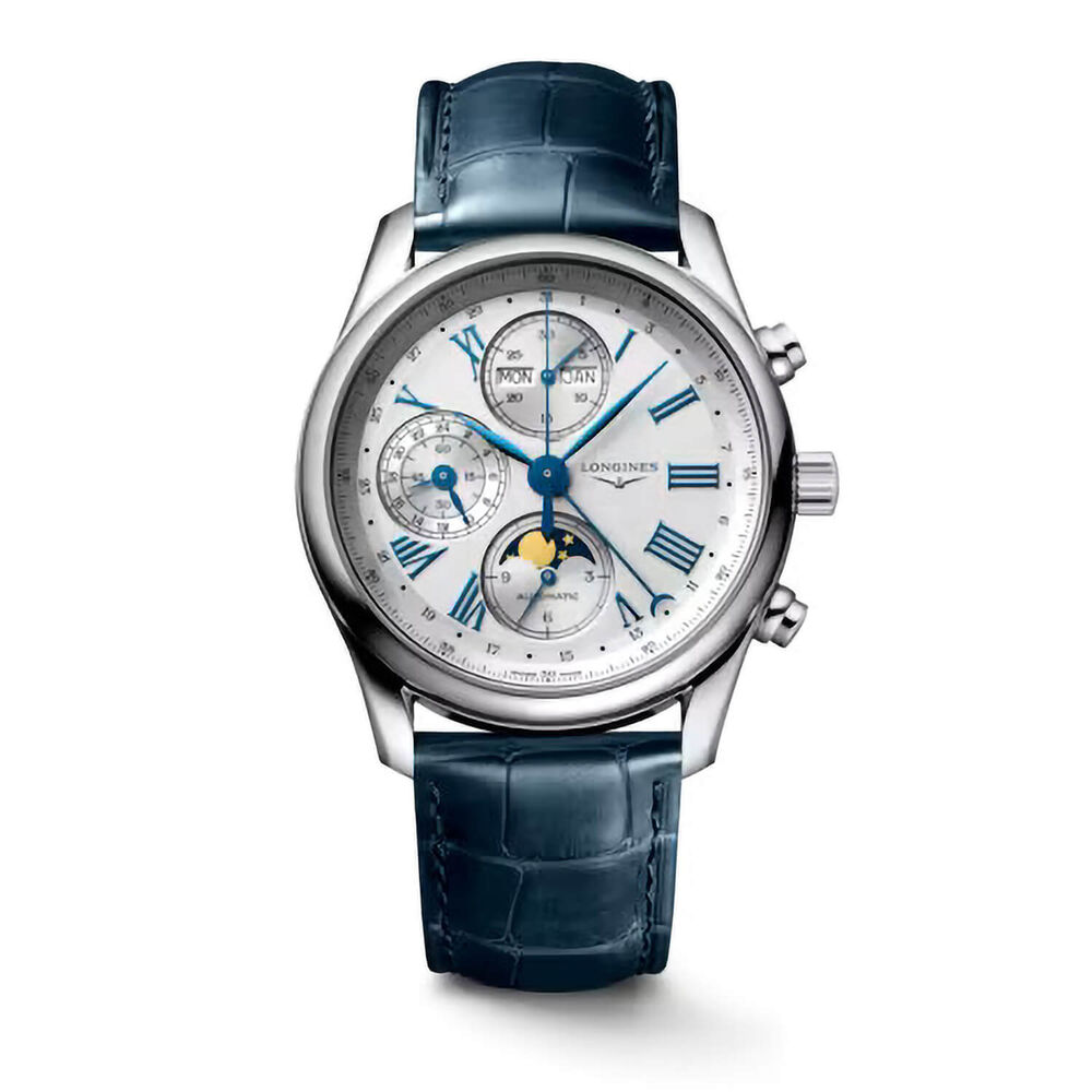 Longines Master Collection 40mm Silver Dial Blue Alligator Strap Watch