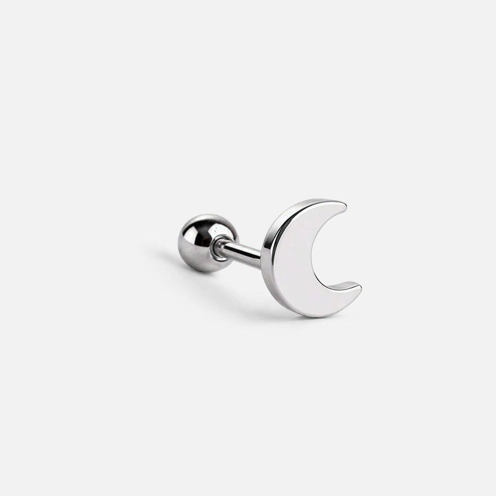 Sterling Silver Plain Half Moon Single Stud Earring