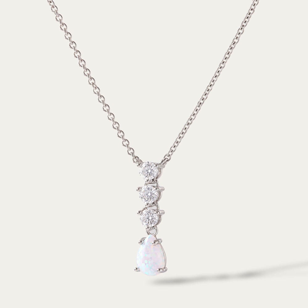 Sterling Silver Pear Opal 3 Cubic Zirconia Top Necklet