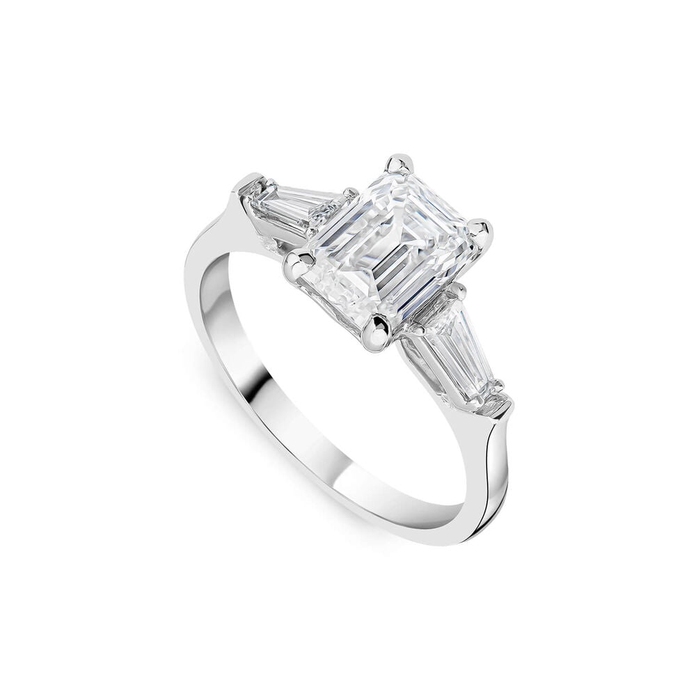 Born Platinum 1.98ct Lab Grown Emerald Cut & Baguette Diamond Sides Ring image number 0