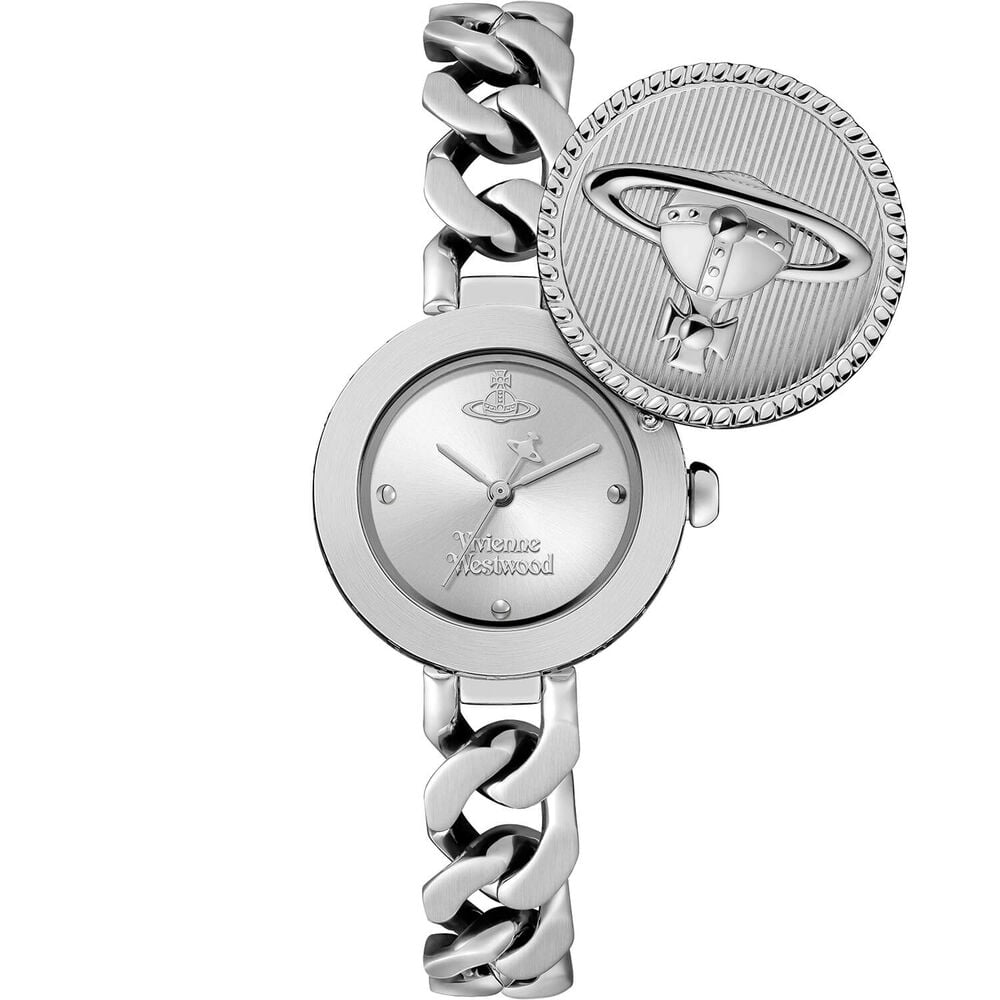 Vivienne Westwood Orb Button 25.4mm Silver Dial Link Chain Steel Bracelet Watch image number 1