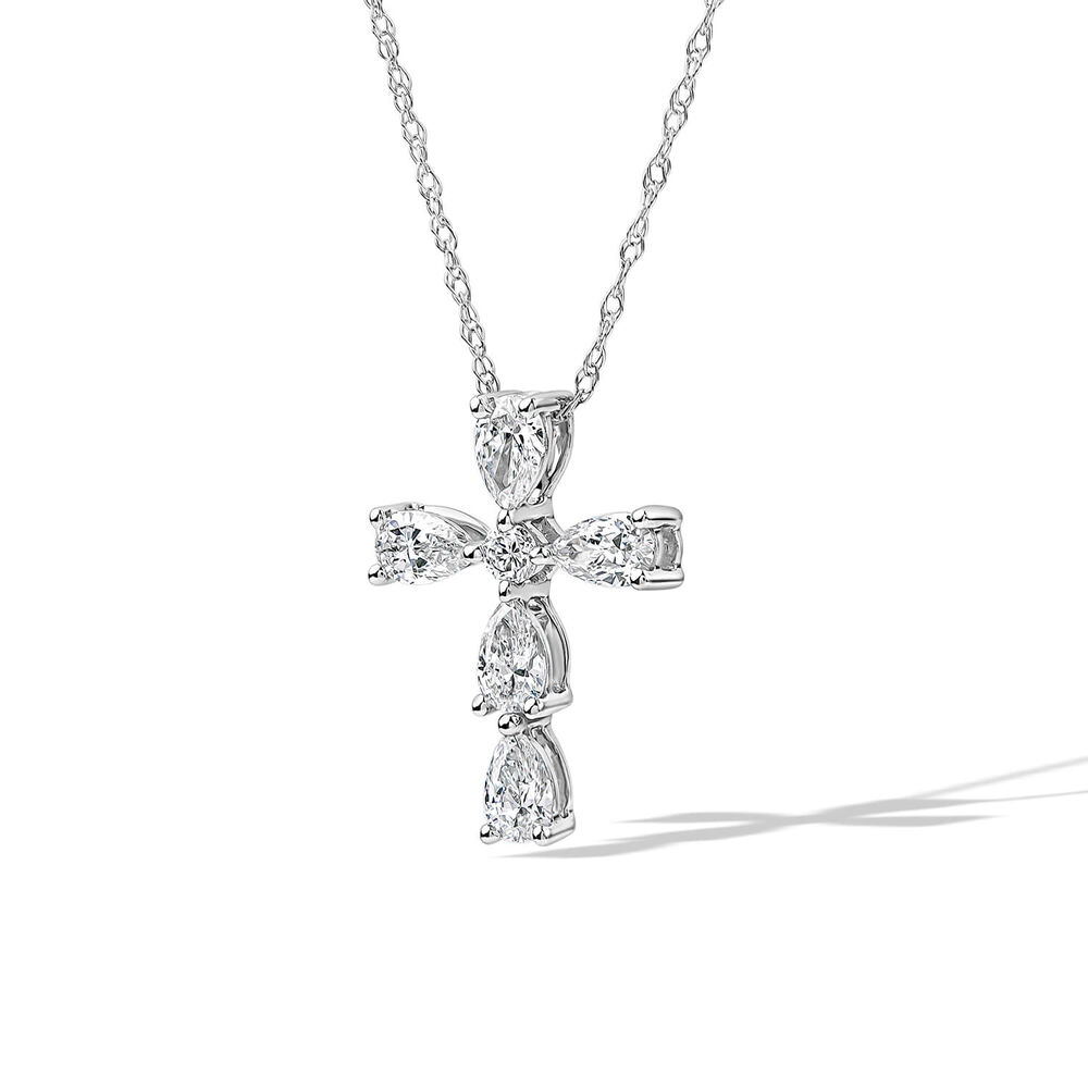 Born Classic 9ct White Gold Lab Grown 0.50ct Pear & Round Diamond Cross Pendant image number 1