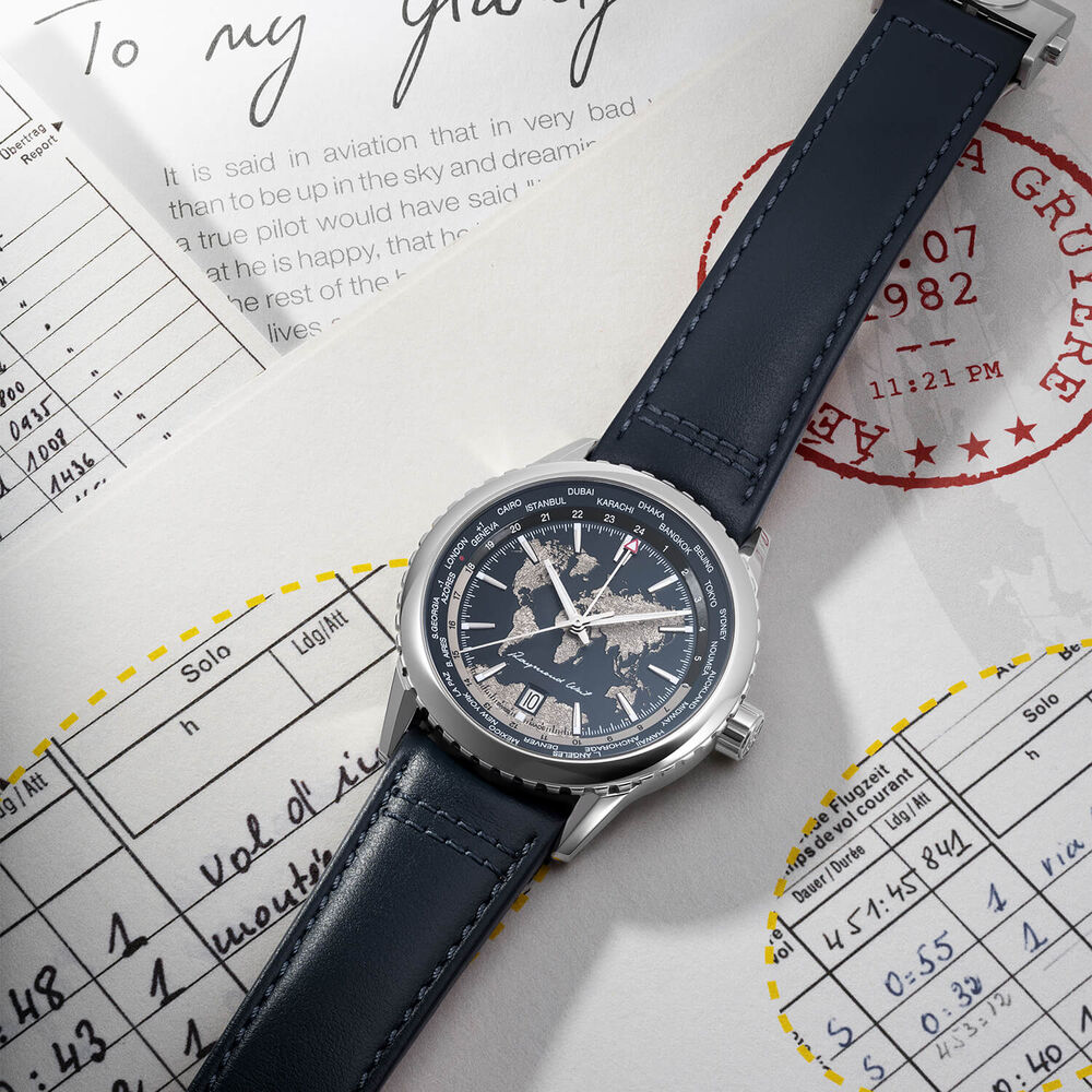 Raymond Weil Freelancer World-Traveller Limited Edition 40mm Blue Dial Leather Strap Watch