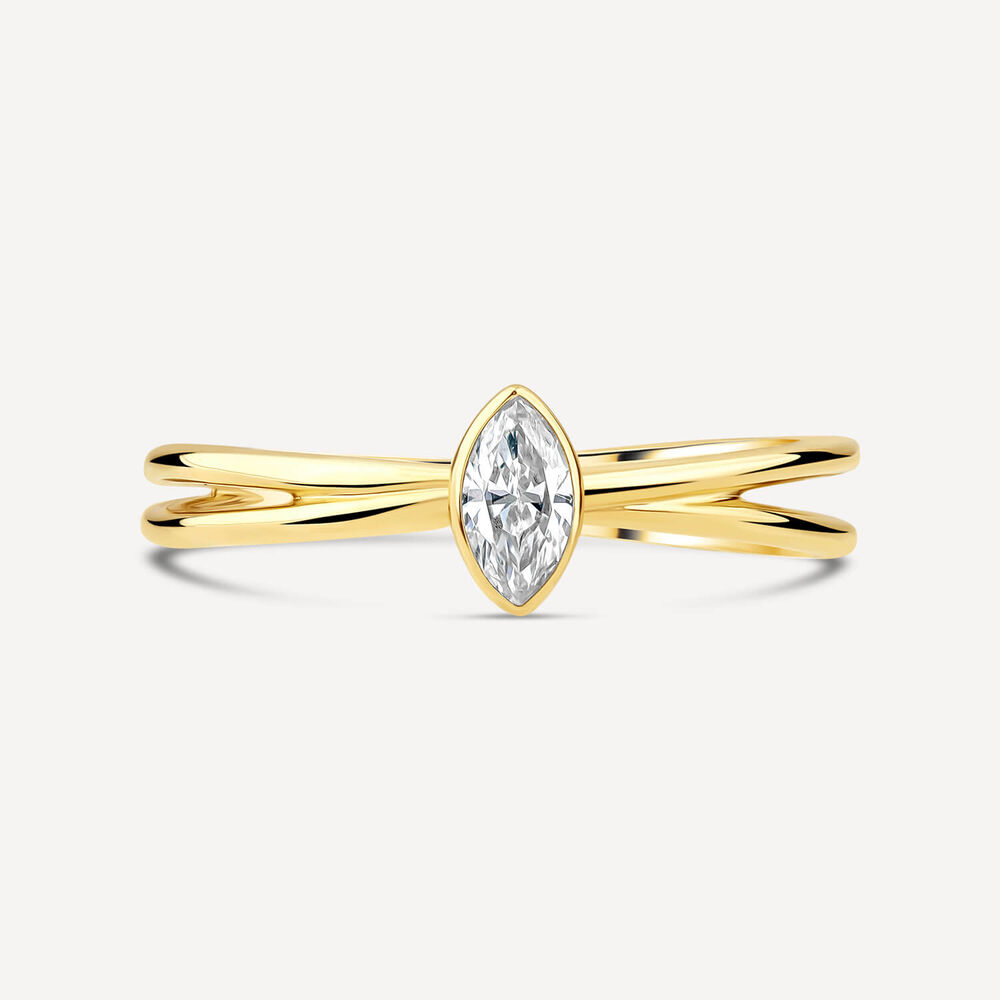 Born Kissed with Diamonds 9ct Yellow Gold Lab Grown 0.15ct Marquise Diamond Open Shoulders Ring image number 1