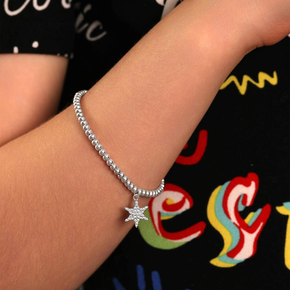 Sterling Silver Cubic Zirconia Star Make-A-Wish Bead Bracelet image number 5