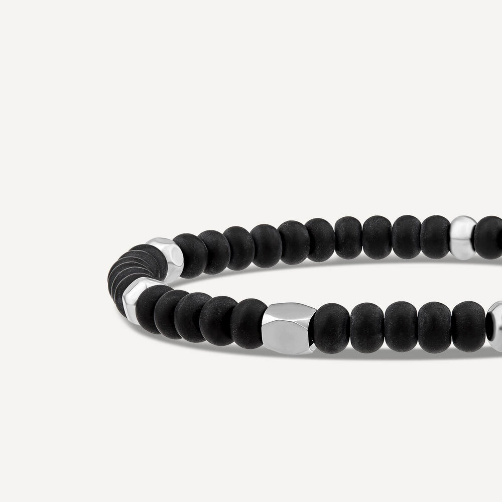 Men's Black & Steel Bead Bracelet