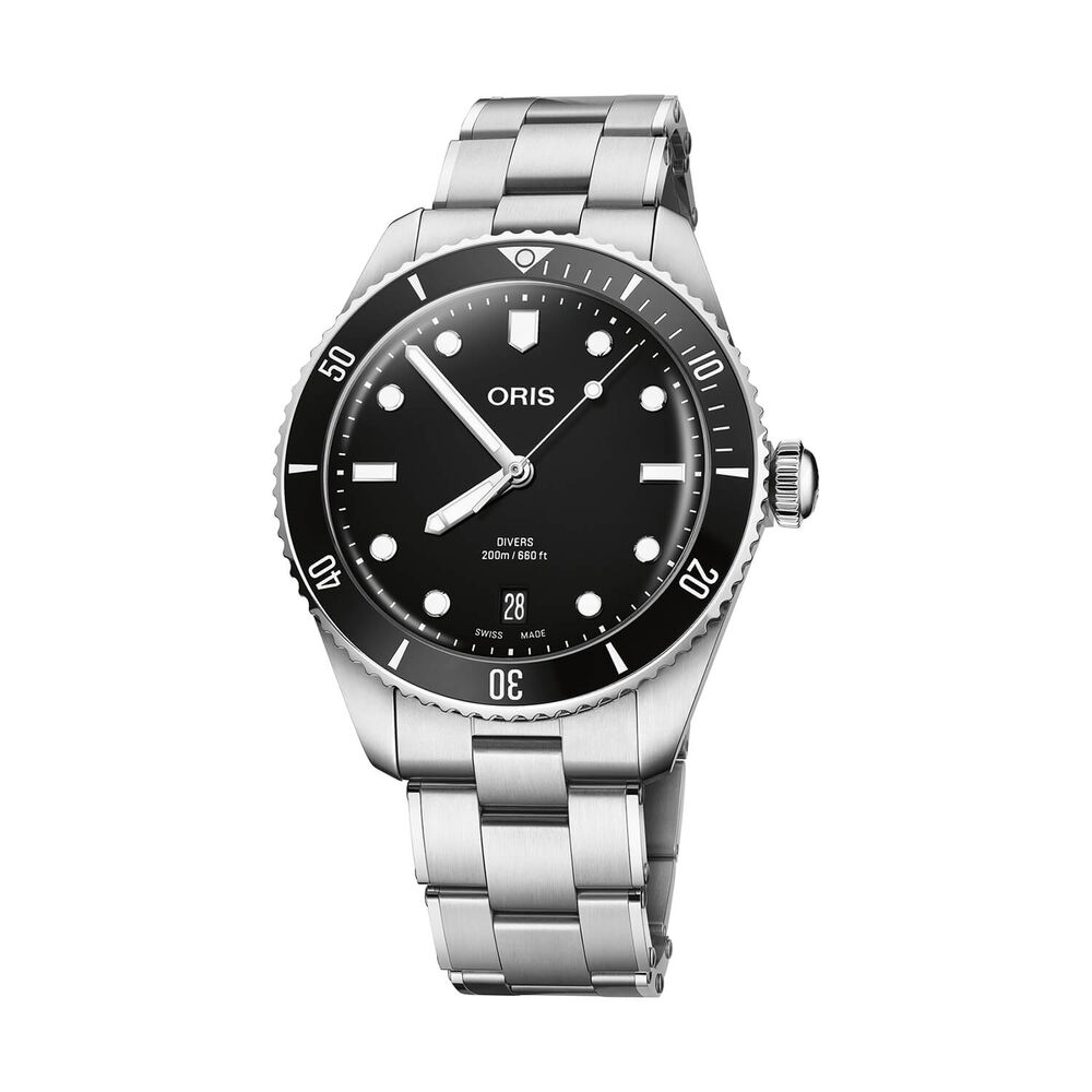 Oris Divers Date 39mm Black Dial Stainless Steel Bracelet & Black Rubber Strap Watch