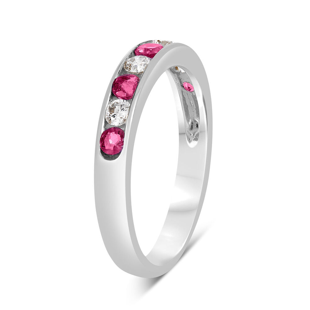 18ct white gold ruby and 0.28 carat diamond ring image number 3