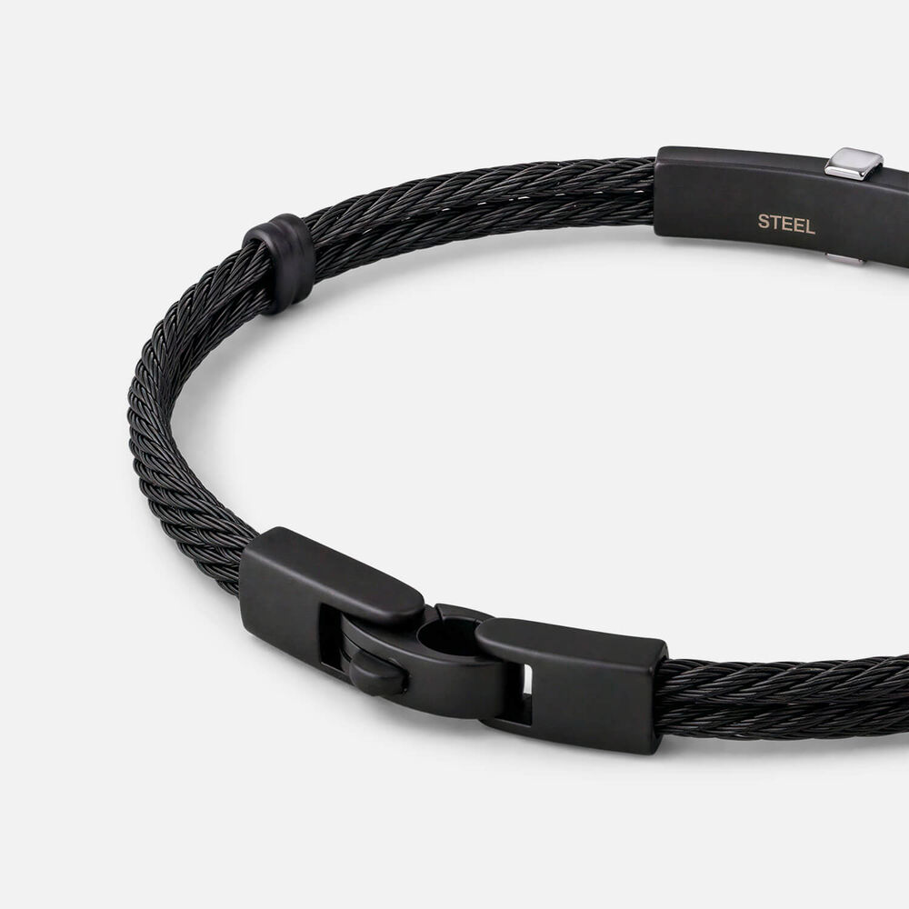 Stainless Steel Black PVD Wire & Bar 14ct Gold Accent Bracelet