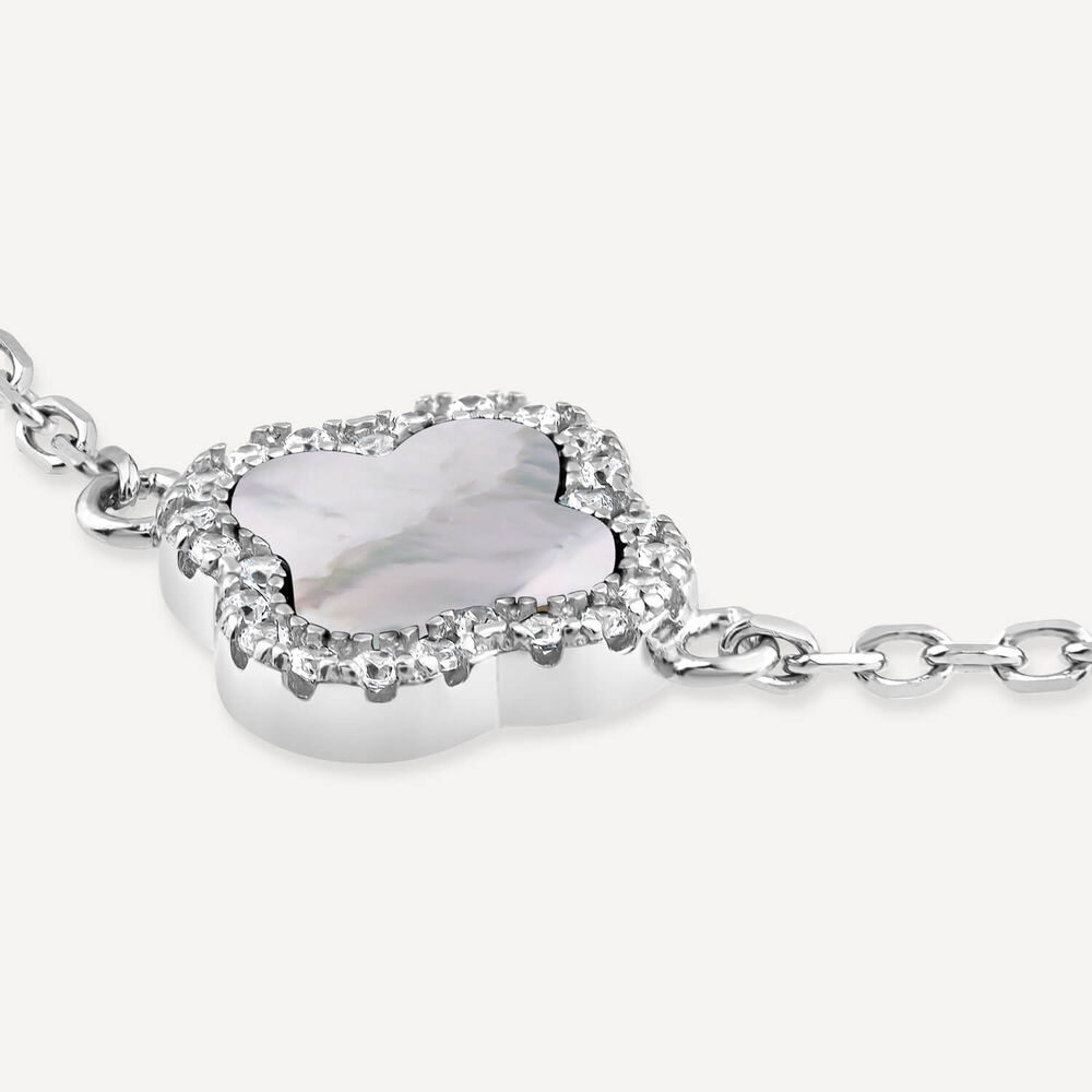Sterling Silver Mother of Pearl & Cubic Zirconia Clover Petal Bracelet image number 2