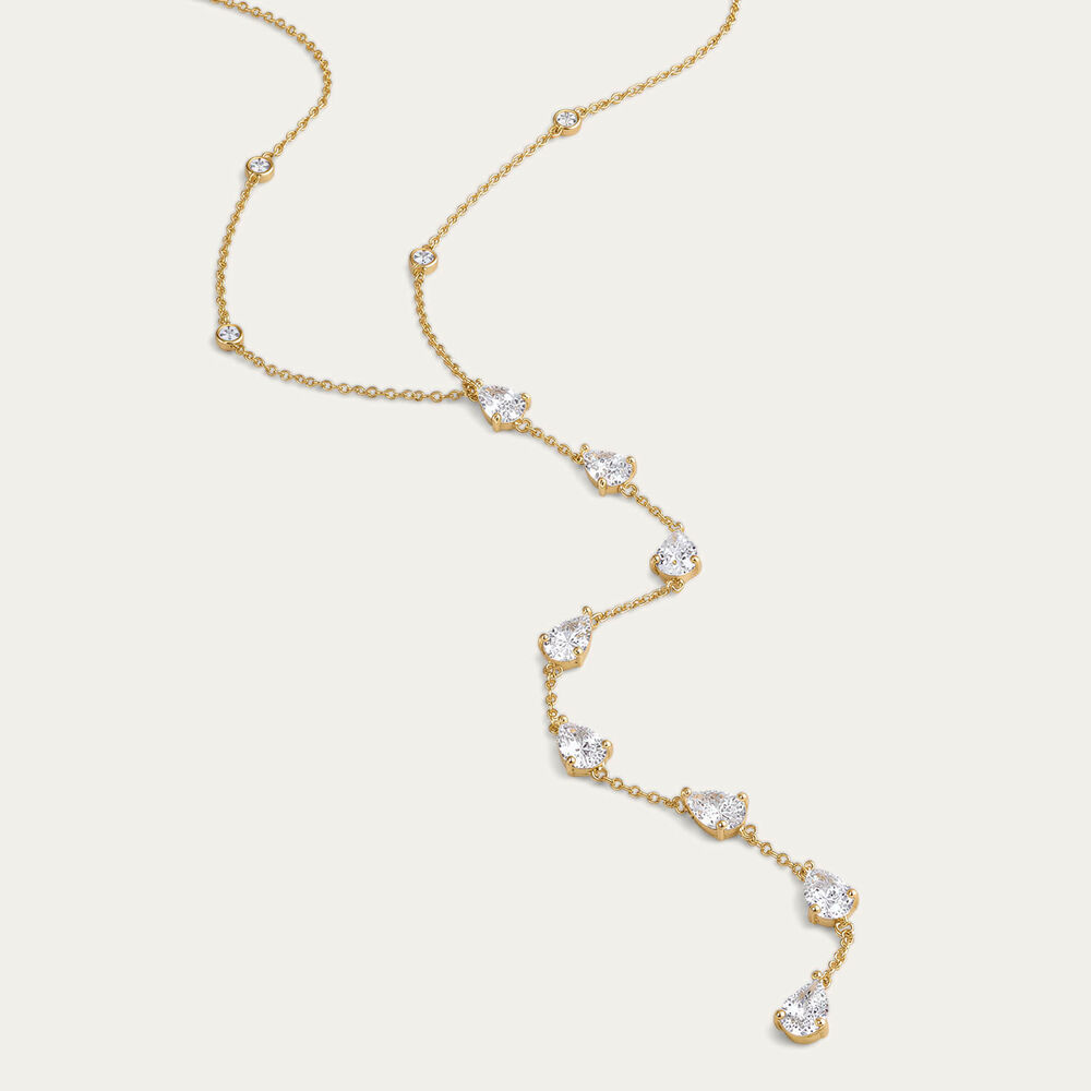Yellow Gold Plated Sterling Silver Pear Cubic Zirconia Y Drop Necklet