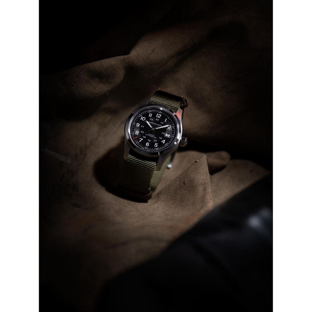 Hamilton Khaki Field Call of Duty Auto 38mm Black Dial Green Fabric Strap Watch image number 6