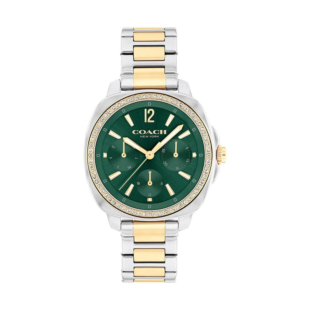 Coach Kitt 34mm Green Dial Crystal Bezel Two-Tone Steel Bracelet Watch