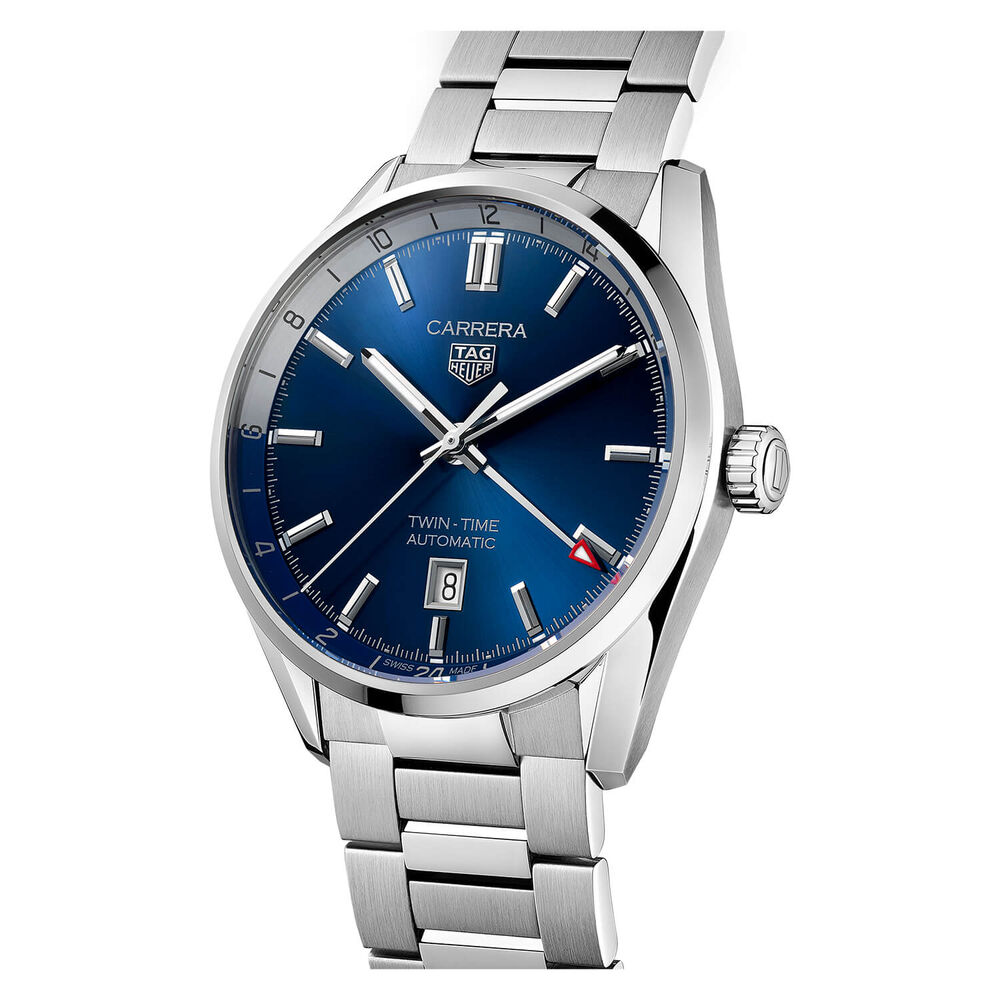 TAG Heuer Carrera Twin-Time 41mm Blue Dial Stainless Steel Bracelet Watch image number 1