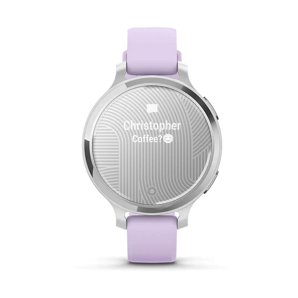 Garmin Lily® 2 Active Silver Bezel Purple Jasmine Silicone Strap Watch image number 4